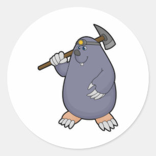 Mole as Farmer with Pickaxe & Spotlight Classic Round Sticker