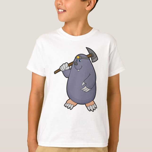 Mole as Farmer with Pickaxe & Spotlight T-Shirt (Front)