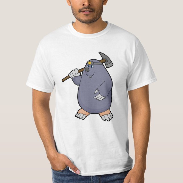 Mole as Farmer with Pickaxe & Spotlight T-Shirt (Front)