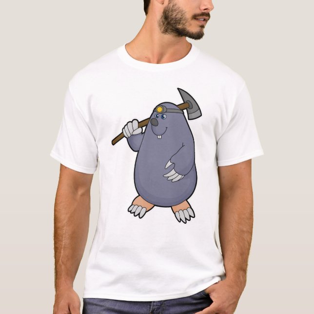 Mole as Farmer with Pickaxe & Spotlight T-Shirt (Front)
