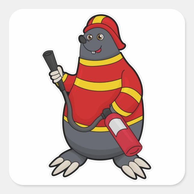 Mole as Firefighter with Fire extinguisher Square Sticker (Front)