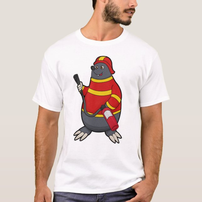 Mole as Firefighter with Fire extinguisher T-Shirt (Front)