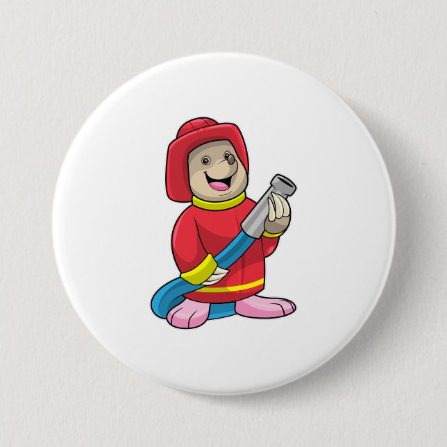 Mole as Firefighter with Hose 7.5 Cm Round Badge (Front)