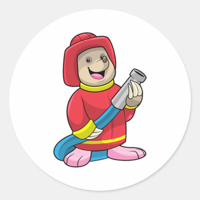 Mole as Firefighter with Hose Classic Round Sticker (Front)