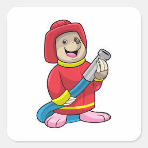 Mole as Firefighter with Hose Square Sticker
