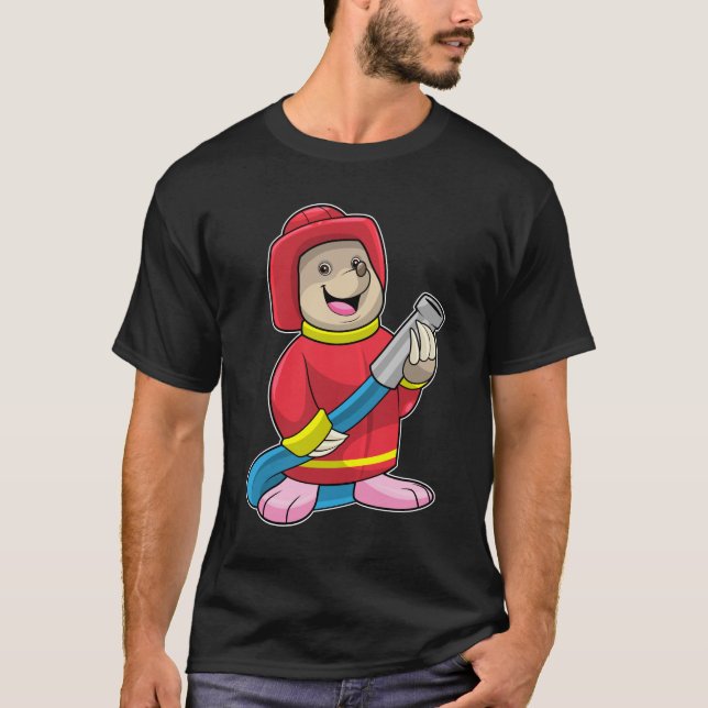 Mole as Firefighter with Hose T-Shirt (Front)