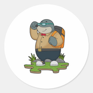 Mole as Hiker with Backpack Classic Round Sticker
