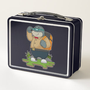 Mole as Hiker with Backpack Metal Lunch Box