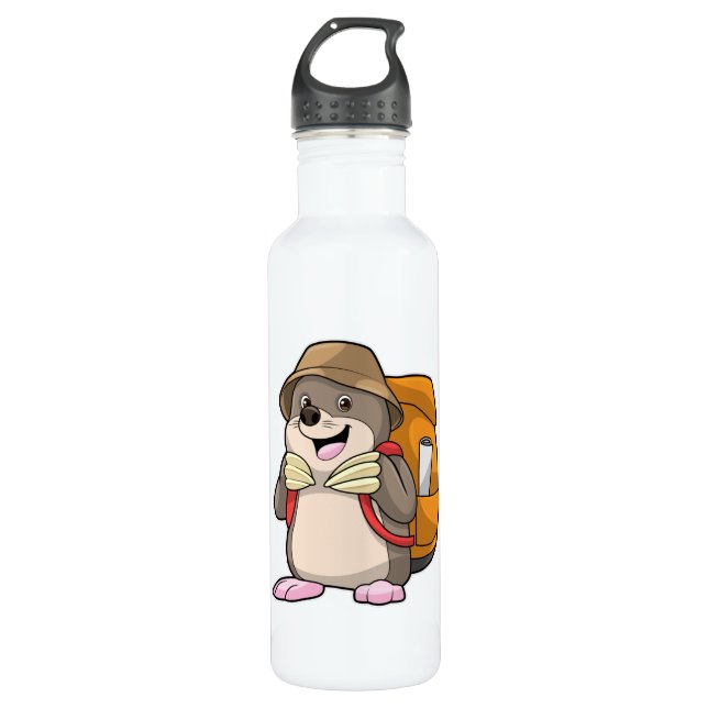 Mole as Hiker with Luggage 710 Ml Water Bottle (Front)