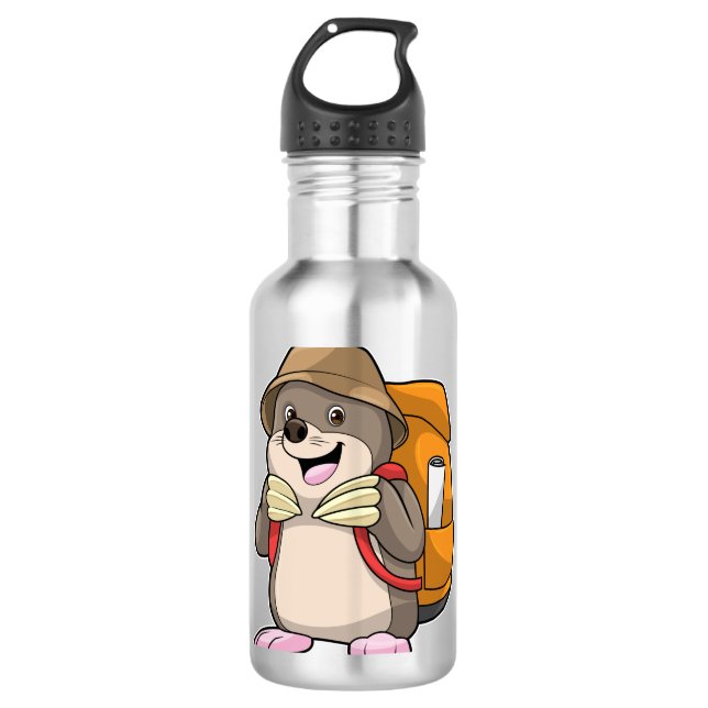 Mole as Hiker with Luggage 710 Ml Water Bottle (Front)
