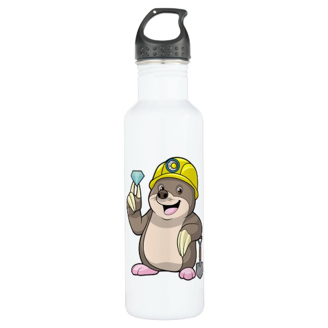 Mole as Miner with Shovel & Diamond 710 Ml Water Bottle (Front)