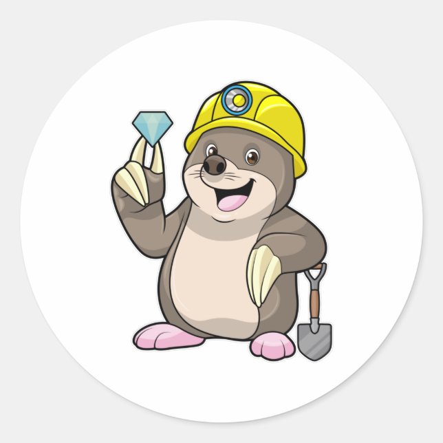 Mole as Miner with Shovel & Diamond Classic Round Sticker (Front)
