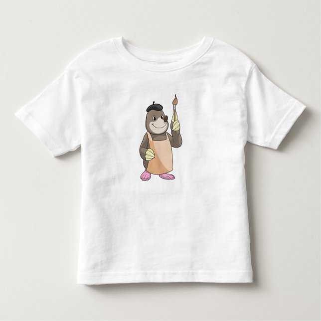 Mole as Painter with Paint brush Toddler T-Shirt (Front)