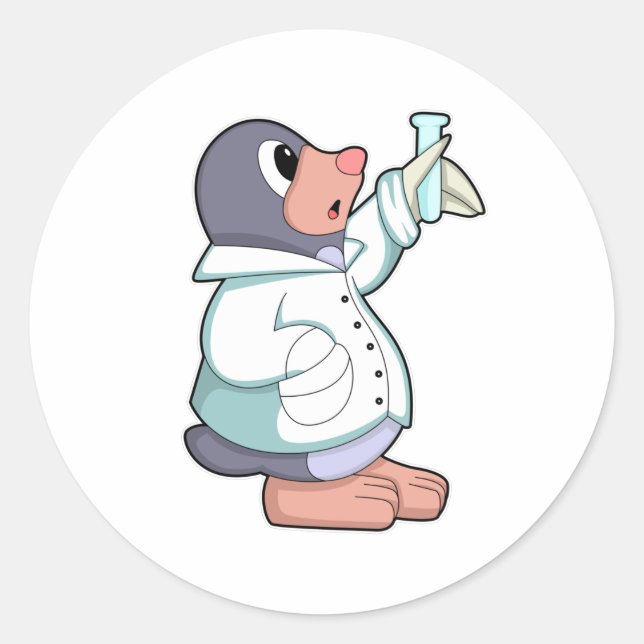 Mole as Scientist with Test tube Classic Round Sticker (Front)