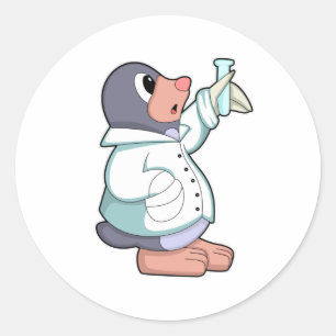 Mole as Scientist with Test tube Classic Round Sticker
