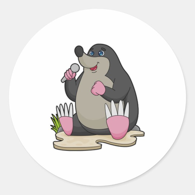 Mole as Singer with Microphone Classic Round Sticker (Front)