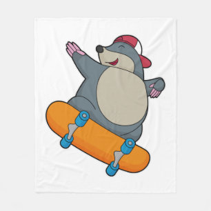 Mole as Skater with Skateboard Fleece Blanket