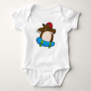 Mole as Skater with Skateboard & Helmet Baby Bodysuit
