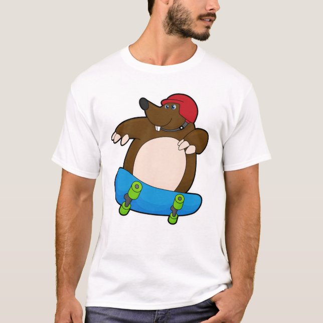 Mole as Skater with Skateboard & Helmet T-Shirt (Front)
