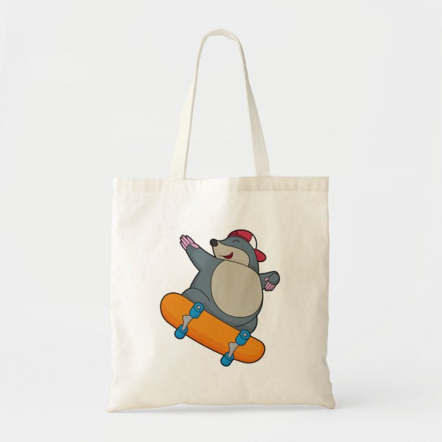 Mole as Skater with Skateboard Tote Bag (Front)