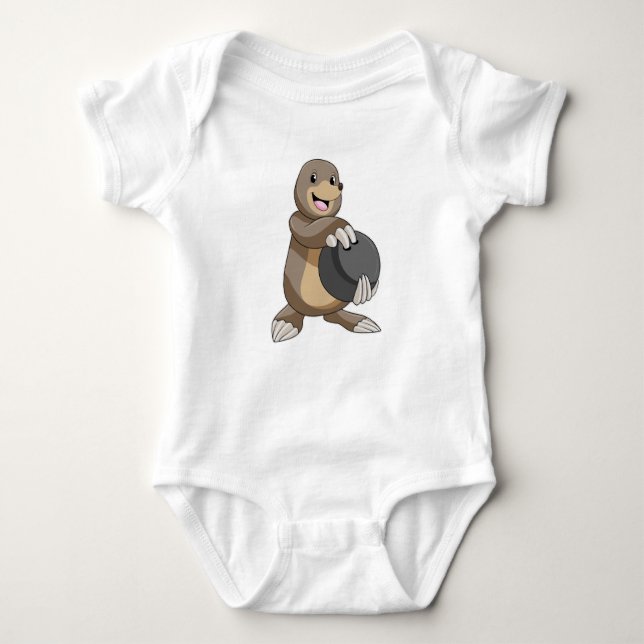 Mole at Bowling with Bowling ball Baby Bodysuit (Front)