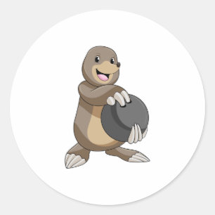Mole at Bowling with Bowling ball Classic Round Sticker