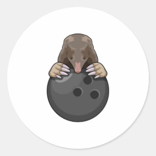 Mole at Bowling with Bowling ball Classic Round Sticker