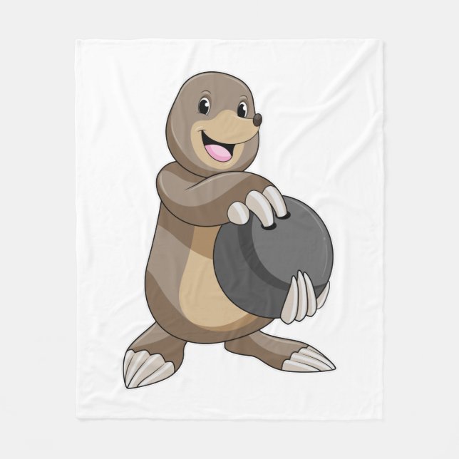 Mole at Bowling with Bowling ball Fleece Blanket (Front)
