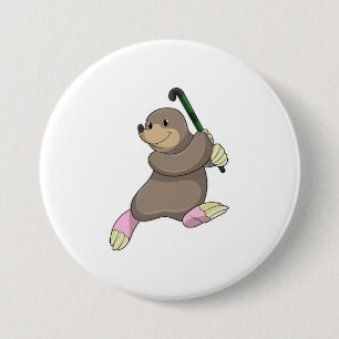 Mole at Hockey with Hockey bat 7.5 Cm Round Badge