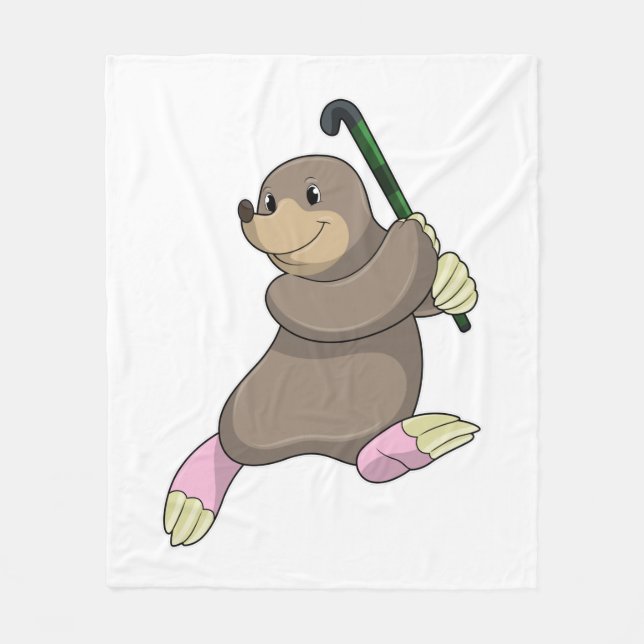 Mole at Hockey with Hockey bat Fleece Blanket (Front)