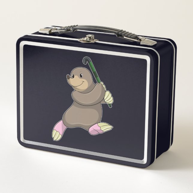 Mole at Hockey with Hockey bat Metal Lunch Box (Front)
