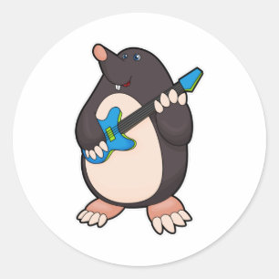 Mole at Music with Guitar Classic Round Sticker