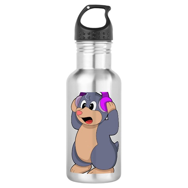 Mole at Music with Headphone 710 Ml Water Bottle (Front)
