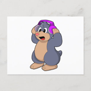 Mole at Music with Headphone Postcard