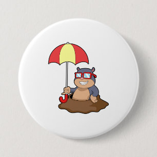 Mole at Raining with Umbrella 7.5 Cm Round Badge