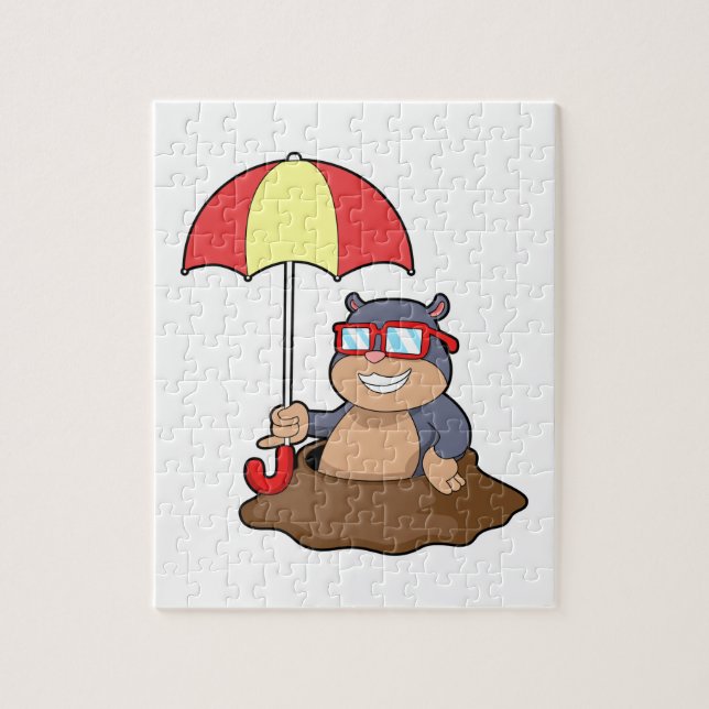 Mole at Raining with Umbrella Jigsaw Puzzle (Vertical)