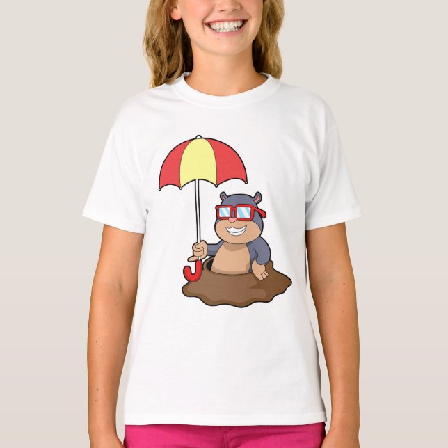 Mole at Raining with Umbrella T-Shirt (Front)