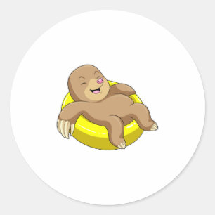Mole at Swimming with Lifebuoy Classic Round Sticker