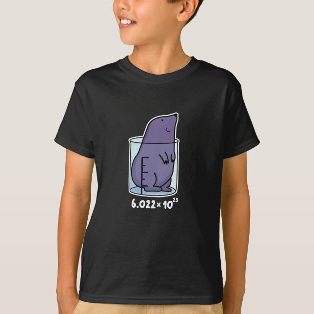 Mole Equation Funny Mole In A Beaker Pun Dark BG T-Shirt (Front)