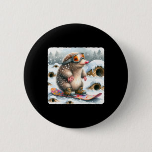 Mole Snowboarding With Goggles. Snowboard Snowboar 6 Cm Round Badge