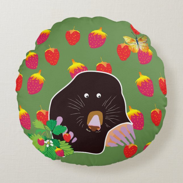 Mole Spring Strawberries Round Cushion (Front)