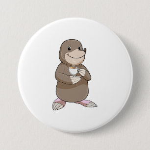 Mole with Coffee Cup 7.5 Cm Round Badge