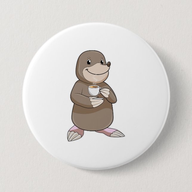 Mole with Coffee Cup 7.5 Cm Round Badge (Front)