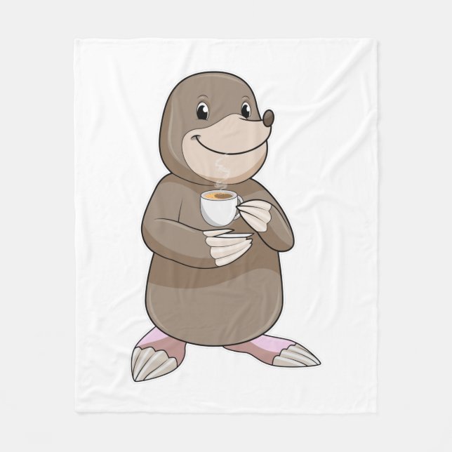 Mole with Coffee Cup Fleece Blanket (Front)