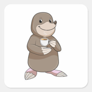 Mole with Coffee Cup Square Sticker