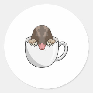 Mole with Cup of Coffee Classic Round Sticker
