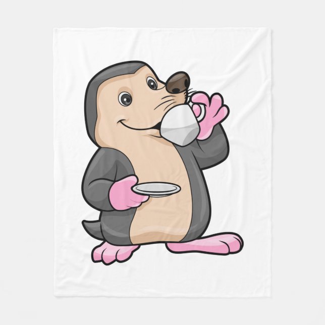 Mole with Cup of Coffee & Saucer Fleece Blanket (Front)
