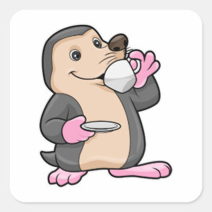 Mole with Cup of Coffee & Saucer Square Sticker