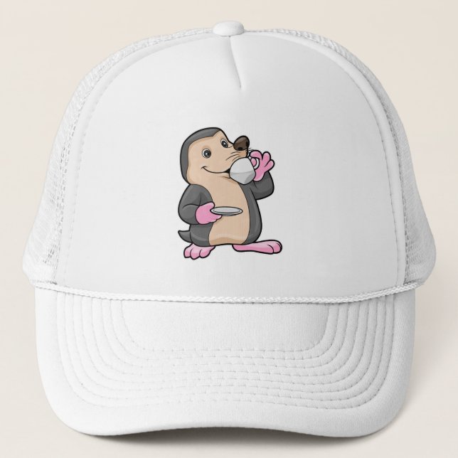 Mole with Cup of Coffee & Saucer Trucker Hat (Front)