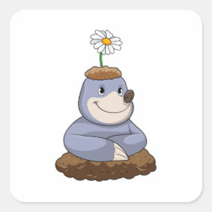 Mole with Daisy Flower Square Sticker